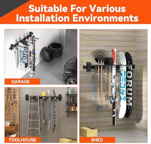 32" Ski & Snowboard Wall Rack – Heavy-Duty Wall Mounted Ski Storage for Garage, Holds 10 Pairs with 5 Adjustable Hooks, 300lbs Capacity, Non-Slip Rubber, Easy Install | Ski Holders for Wall (5) - Image 5