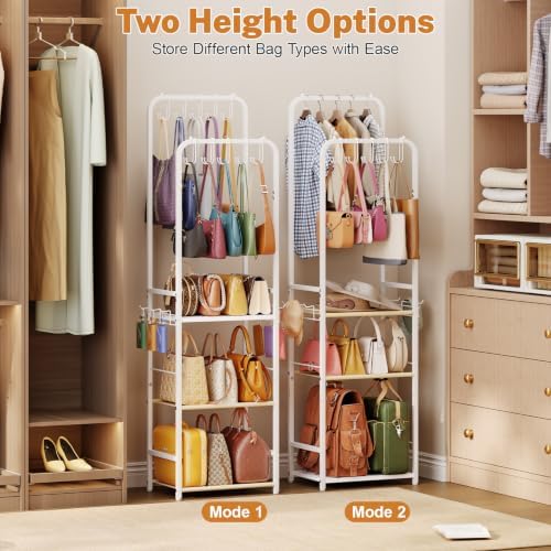 Tall Purse Organizer for Closet with 10 Purse Hanger & 6 Side Hooks, 5-Tier - Image 4