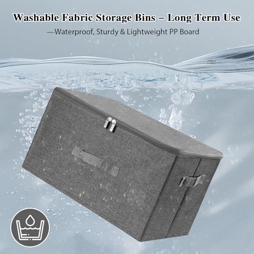 ANMINY Fabric Storage Bins with Zipper Lids, 18"x14"x10", Gray, 3 PCS - Image 3