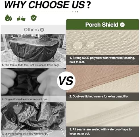 Porch Shield Waterproof Round Patio Table Cover 84 inch, Light Tan & Khaki - Image 3