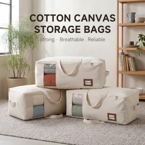 Cotton Canvas Storage Bags for King/Queen Comforters, Bedding, 3Pack, Beige - Image 2