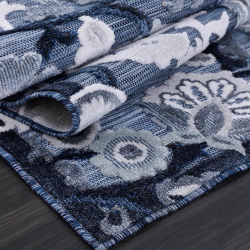 Luul Home Floral Indoor Outdoor Runner Rugs 2x7 Entryway Rug, Kitchen, Hallway Rug Washable Stain Resistant Outside Carpet Navy 2 x 7 - Image 4