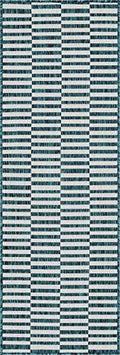 Unique Loom Outdoor Striped Collection Area Rug - Striped (2' x 6' 1" Runner, Teal/Ivory) by UniqueLoom
