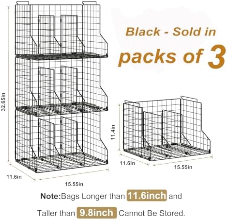 Sonyabecca Purse Storage Organizer for Closet : Adjustable 3-Pack Dividers Handbag Organizer - Stackable Wire Handbags Storage Baskets -Open Cabinets Wallets Tote Chain Bags Clutches - Image 2