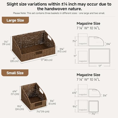 StorageWorks Pantry Storage Baskets, Shelf Baskets, Brown Baskets, 3-Pack - Image 2