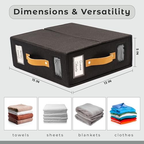 Sheet Organizers and Storage Bags for Bed Sheets, Linen, Blankets, Bedding - Under Bed or Closet Storage Boxes with Dual Handles and Organization Labels - (Black, 4-pack) - Image 4