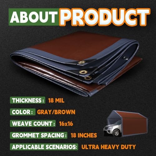 RAINDEWAY 14x14 Feet 18Mil Super Heavy Duty Tarp Waterproof Tarps Cover - Image 7