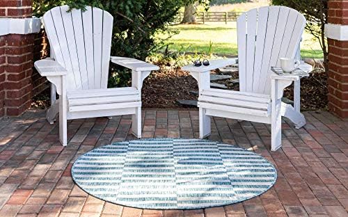 Unique Loom Outdoor Striped Collection Area Rug - Striped (4' 1" Round, Light Aqua/Ivory) - Image 3