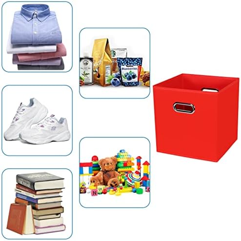 Black Fabric Cubby Storage Bins,13x13x13 Inches ,Cube Organizer Bin Foldable Storage Boxes with Dual Handles Fabric Organizer Box and collapsible Storage basket,Set of 6 ,Red - Image 3