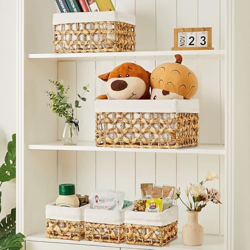 Vagusicc Wicker Storage Basket, 6 Pack Baskets for Organizing, Water Hyacinth Storage Baskets, Rectangular Wicker Baskets for Storage Shelves, Cube Storage Bins For Closet/Clothes/Dresser - Image 3