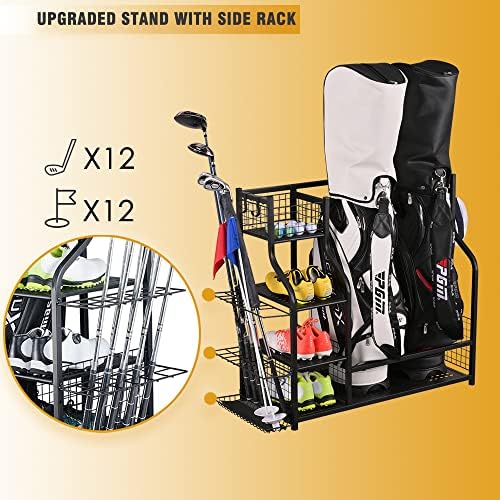 SNAIL Golf Bag Garage Storage Organizer Extra Large Size Golf Bag Rack Stand Holder Fits 2 Golf Bags and Other Golfing Equipment Accessories, Metal Black Golf Club Storage for Garage Shed and Basement - Image 4