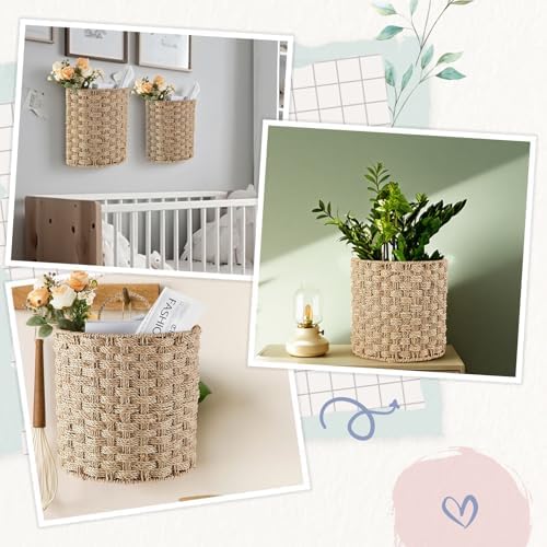 Chunful 2 Pcs Seagrass Hanging Wicker Basket, Natural Wicker Decorative Baskets, Handmade Woven Storage Organizer for House Garden Wedding Wall Decorations, Large & Small Size - Image 6