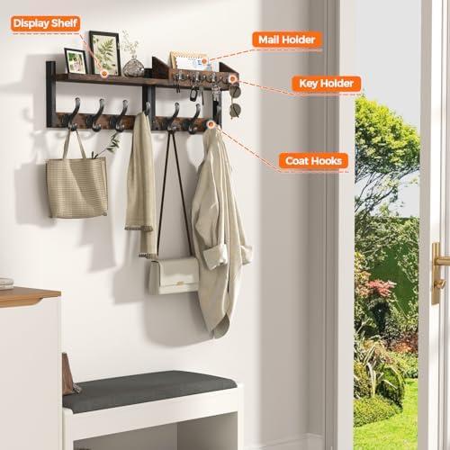Evermagin 29" Coat Rack Wall Mount with Shelf for Entryway, Rustic Brown - Image 4