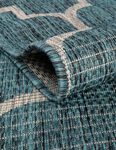 Unique Loom Outdoor Trellis Collection Area Rug (12' Round Teal/Gray) - Image 4