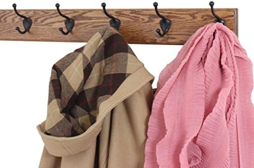 Oak Coat Rack with Oil Rubbed Bronze Hat & Coat Style Hooks (Chestnut, 25.5" x 3.5" with 5 Hooks) - Image 2