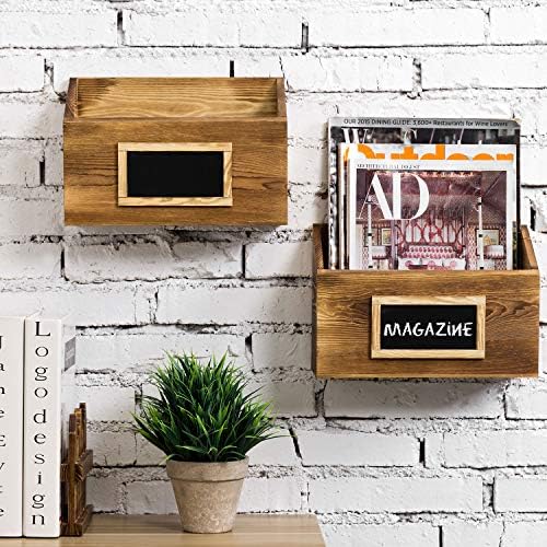 MyGift Rustic Burnt Wood Wall Mounted Mail File Magazine Holder Set of 2 - Image 3