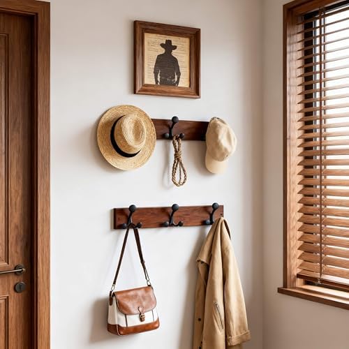 SKOLOO 17-Inch Wood Coat Rack Wall Mount with 3 Triple Hooks - Ideal for Family Entrances, Classrooms, and Pet Supplies Storage - Perfect Coat Hooks for Wall,Mahogany (Sapele), Pack of 2 - Image 2