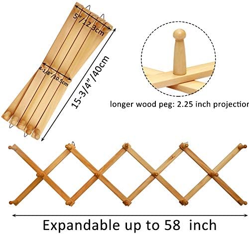 WEBI Accordion Wall Hanger,Expandable Wooden Hat Rack for Wall Mounted Coat Rack,Accordion Hat Hooks Holder for Baseball Caps,14 Peg,Natural,2 Packs - Image 2