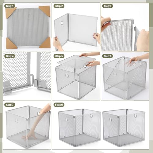 4 Pcs Foldable Metal Cube Storage Baskets, 13x13in, Grey - Image 4