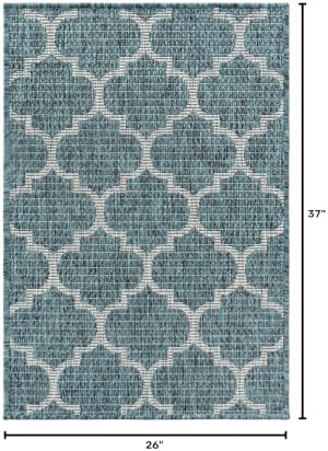 Unique Loom Outdoor Trellis Collection Area Rug (2' 2" x 3' 1" Rectangle, Teal/ Gray) - Image 2