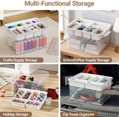 160Qt Stackable Storage Bins with Lids Trays Craft Box Organizers, 4Pack,WH - Image 4