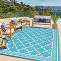 GlowSol Reversible Outdoor Rug 9x18 ft Clearance, Waterproof Outdoor Plastic Straw Rug with Carry Bag, Modern Geometric Patio Rug,RV Mat for Porch,Deck,Backyard,Camping,Balcony,Deck,Backyard,Blue by GLOWSOL