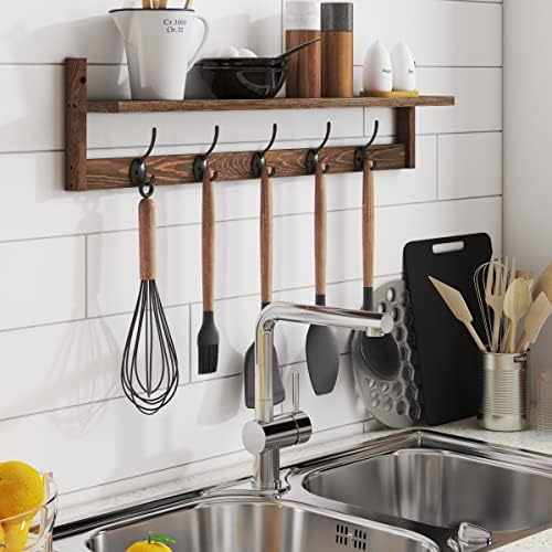 BAMEOS Wall Mounted Coat Rack with Adjustable Easy Install, Rust Proof, Brown Wooden Material, 28.9 Inch Length - Image 5