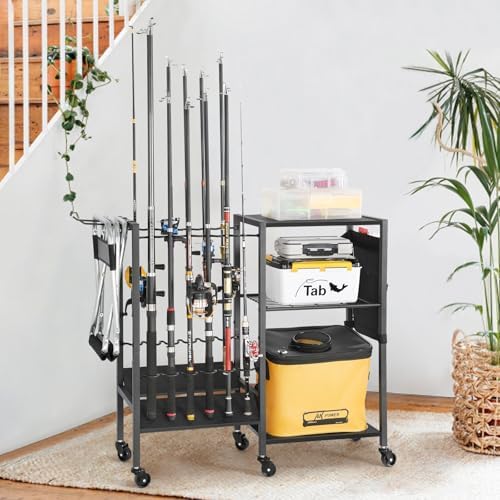 Olakee Fishing Rod Holders, Rolling Fishing Rod Rack for Garage & Boat, Tackle Box & Reel Holder Cart, Easy Assembly Fishing Gear Management System, Ideal Birthday Gift for Men Dad Anglers - Image 6