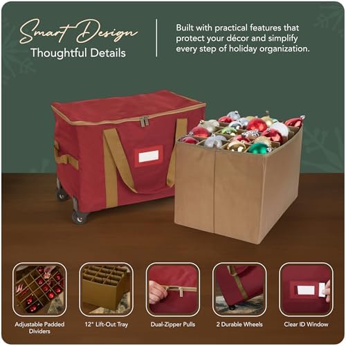 Covermates Rolling Adjustable Ornament Storage Bag, 19.25"W x 13"D x 12.5"H - Image 4