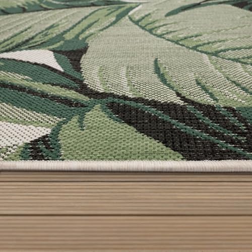Paco Home in- & Outdoor Rug Tropical Palm Leaf Design for Patio in Green Beige, Size: 2' x 6' - Image 3