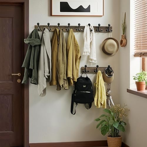 WEBI Coat Rack Wall Mount,17" Solid Wood Coat Hooks Wall Mounted Coat Hanger,16" Hole to Hole,Heavy Duty Hook Rack Rail,3 Triple Hooks for Hanging Coats,Jacket,Clothes,Hat,Weathered Brown,2 Packs - Image 4