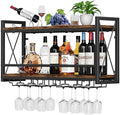 Homeiju Wall Mounted Wine Rack, Bottle & Glass Holder Wood-Metal Retro Wine Rack, Wine Bottles Display Wall Storage for Kitchen Dining Room Home Bar by Homeiju