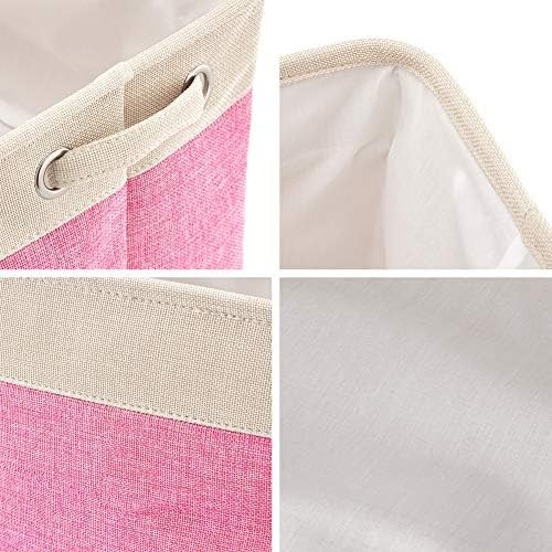 EZOWare Set of 3 Large Canvas Fabric Tweed Storage Organizer Cube Set W/Handles for Nursery Kids Toddlers Home and Office - 15 L x 10.5 W x 9.4 H -Pink - Image 4
