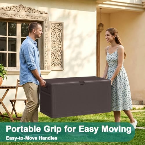 EHHLY 100 Gallon Outdoor Storage Box, Lockable Waterproof Package Delivery Boxes for Outside, Resin Outdoor Storage Deck Box for Garden Tools, Cushions, Pool Supplies, Indoor Outdoor Accessories - Image 7