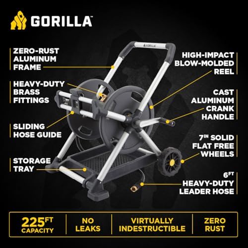 Gorilla Mobile Aluminum Garden Hose Reel, 225 Ft, Zero-Rust, No-Leak Brass - Image 2