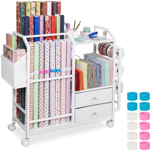 Aquzee Wrapping Paper Storage, Rolling Gift Wrap Station with Drawer by Aquzee