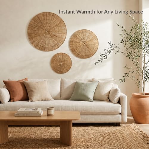 PEMAR Handwoven Jute Wall Hanging Baskets, Set of 3 Round Woven Wall Decor (22", 19", 15"), Decorative Wall Accents for Living Room, Bedroom and Entryway - Image 6