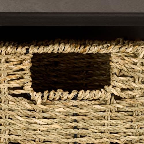 SAFAVIEH Home Collection - Finley Dark Chocolate Brown Wall Mounted 3-Basket Storage Rack with Hooks & Seagrass Baskets (HAC5700D) - Image 4