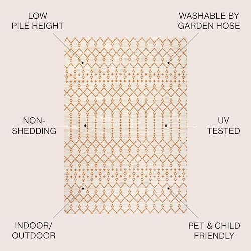 Eyely Moroccan Textured Weave Area Rug 4X6 Cream/Orange, Indoor Outdoor Rug - Image 4