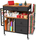 Wrapping Paper Storage Cart, Rolling Gift Wrap Station with 3 Drawers & Side Holders, Wrapping Paper Organizer Holder with Wheels for Gift Bags, Ribbons, Wrapping Supplies by KERTY