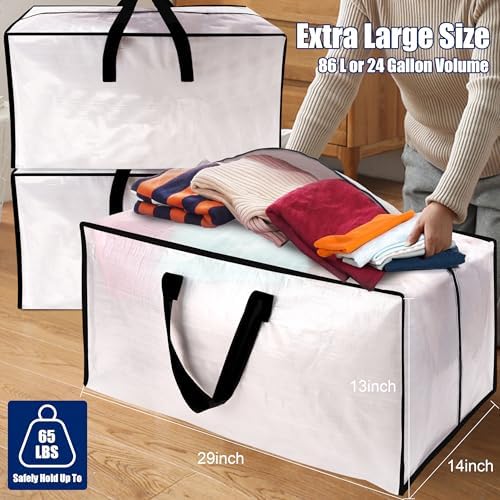 Cosy Family 12 Pack Heavy Duty Moving Bags with Backpack Straps - Strong Handles & Zippers, Storage Totes For Space Saving, Fold Flat, Alternative to Moving Box (X-Large-Set of 12, Clear) - Image 6