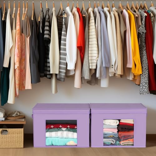 Univivi Fabric Storage Bins with Lids for Closet, 4 Pack, Purple - Image 6