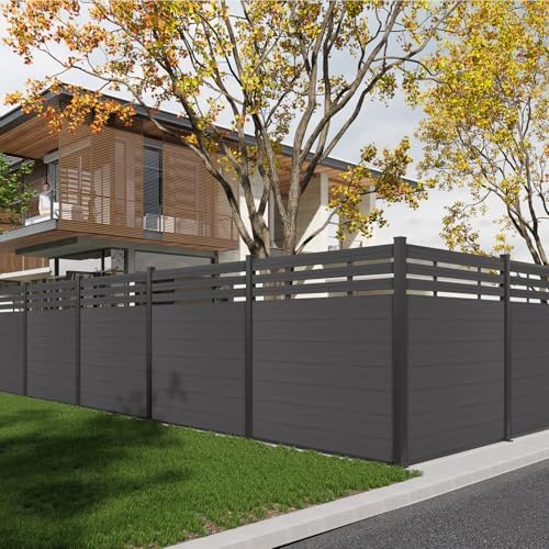 6x6 FT Wood Composite Privacy Fence Panel,Semi-Enclosed Outdoor AC Unit Cover,Trash Can Barrier | Weatherproof, Easy Installation, Durable Composite Fencing (Silver Gray with 2 Posts) by Treslam