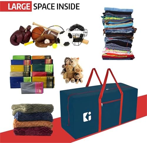 Kuber Industries Pack of 4 Durable (2 Compartments) Storage Bags For Clothes Large With Zip | Packers & Movers Under Bed Storage Organizer Box for Clothes, Blanket & Toys | Red & Blue - Image 6