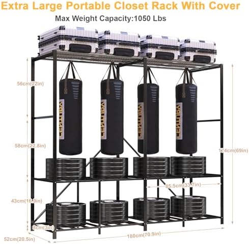 Premium Strong Heavy Duty Clothes Rack with Cover, 95% Assembled Freestanding Fordable Clothing Racks for Hanging Clothes, 71" Lx71 H,Black - Image 6