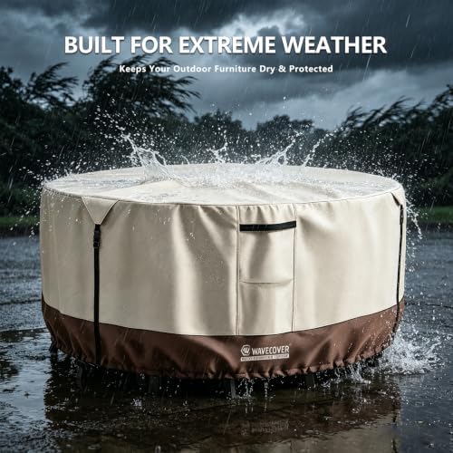 42 Inch Round Patio Table Cover, 600D Heavy Duty Waterproof Outdoor Furniture Cover — Fits Round Patio Table for Patio Furniture 42"Dia x 28"H, All Weather Protection, Beige - Image 2