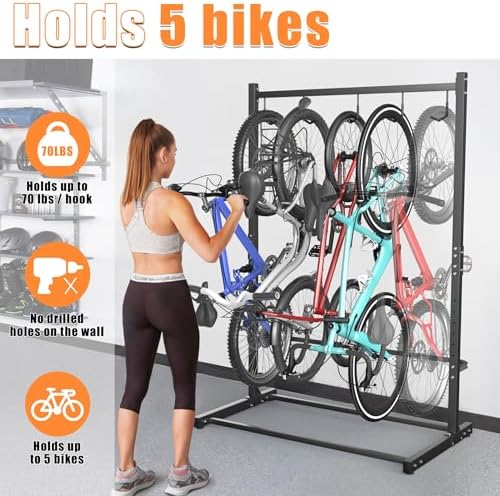 TORACK Freestanding Hanging Bike Stand, 5 Bikes Vertical Bike Storage - Image 3