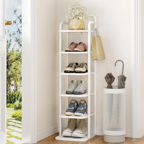 Hzuaneri 6 Tiers Vertical Shoe Rack, Tall Shoes Shelf with 2 Hooks by Hzuaneri
