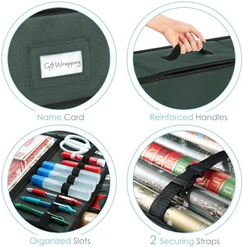 Hearth & Harbor Wrapping Paper Storage Container with Ribbon Storage Organizer - Christmas Storage Bag with Extra Interior Pockets - Gift Wrapping Organizer Storage Fits Up to 26 Rolls of 40" Length - Image 4