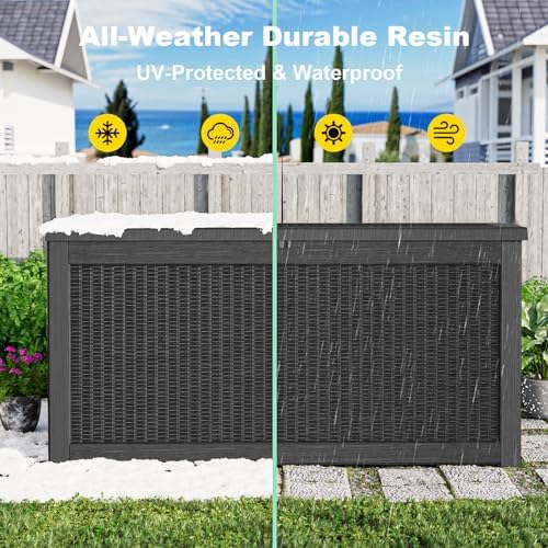 Outdoor Waterproof Resin Storage Deck Box Lockable Outside Bench UV Resistant Bin Patio Porch Furniture Pool Float Garden Tool Cushion (Black, 320 Gallon) - Image 6